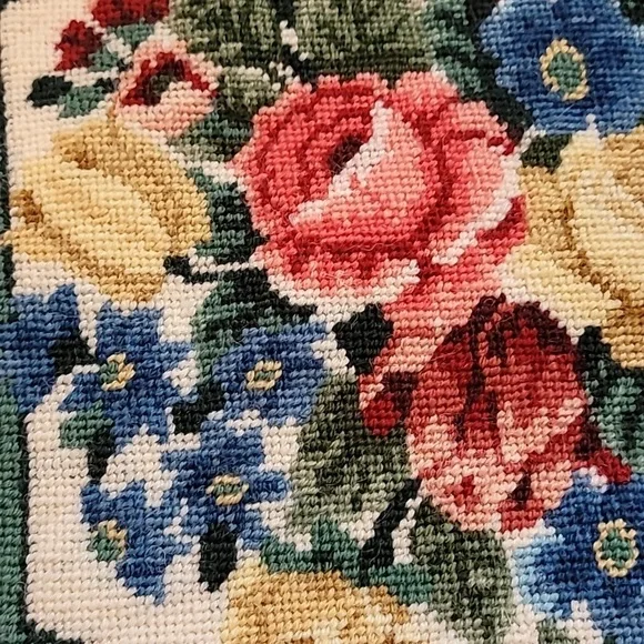Floral Needlepoint Tapestry with Blue Border - Picture 4 of 6